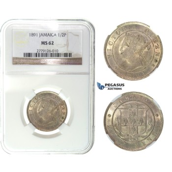 I20, Jamaica, Victoria, 1/2 Penny 1891, NGC MS62