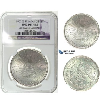 I21, Mexico, Peso 1902 Zs FZ, Silver, NGC UNC Details