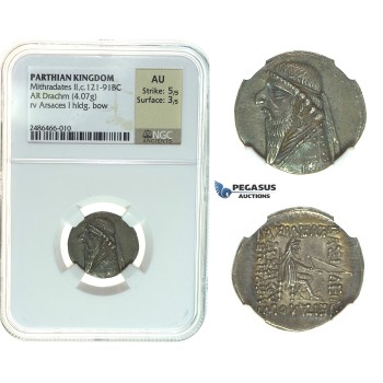 I29, Parthia, Mithradates II (123-88 BC) AR Drachm (4.07 g) Rhagai Mint, NGC AU