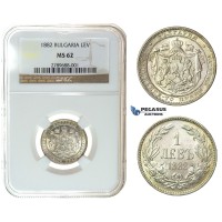I35, Bulgaria, Alexander I, 1 Lev 1882, St. Petersburg, Silver, NGC MS62