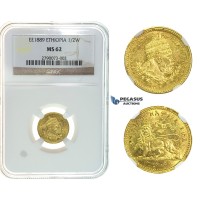 I59, Ethiopia, Menelik II, 1/2 Werk EE1889, Addis Abeba, Gold, NGC MS62