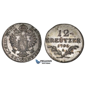 I93, Austria, Francisc II, 12 Kreuzer 1795-A, Vienna, Silver, High Grade!