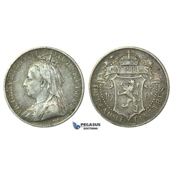 J01, Cyprus, Victoria, 4 1/2 Piastres 1901, Silver, Original Toning!