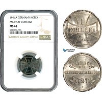J074, Germany (Military coinage) East Prussia, 1 Kopek 1916 A, Berlin Mint, NGC MS63