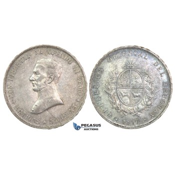 J27, Uruguay, 50 Centesimos 1917, Silver, High Grade (Few bag marks)