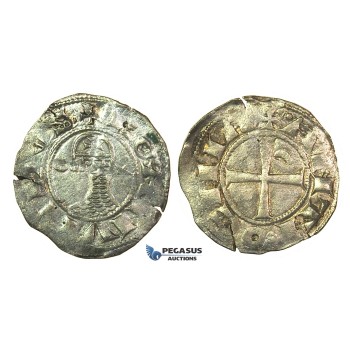 J28, Crusaders, Antioch. Bohémond III, (1163-1201) AR Denier (0.93g) Struck ca. 1163-88