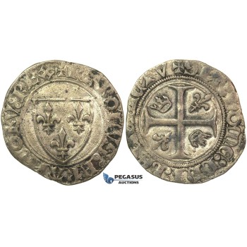 J34, France, Charles VI (1380-1422) Blanc Guénar, 4th emission, Saint-Pourçain, Silver (3.07g) Nice!
