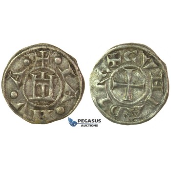 J39, Italy, Genoa, Republic (1139-1339) Denaro, Billon (0.95g) Well struck, Sharp details!