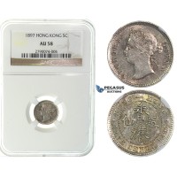 J47, Hong Kong, Victoria, 5 Cents 1897, Silver, NGC AU58