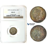 J48, Mauritius, Victoria, 20 Cents 1899, Silver, NGC MS63 