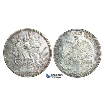 J53, Mexico, Caballito Peso 1911 (Long ray) Silver, Nice toning!