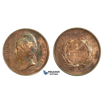 J97, Liberia, ESSAI 1 Cent 1890, Specimen Strike, Red Brown