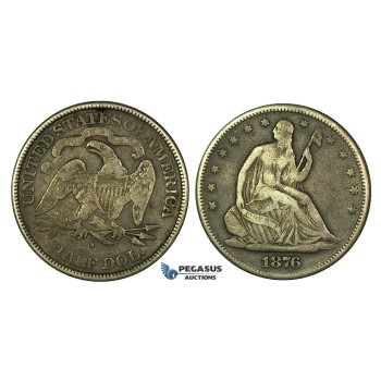 K19, United States, Seated Liberty Half Dollar (50 C.)1876-S, San Francisco, Silver