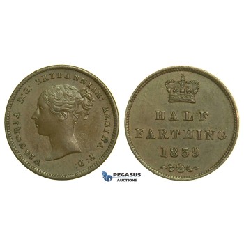 K76, Great Britain, Victoria, Half (1/2) Farthing 1839, EF