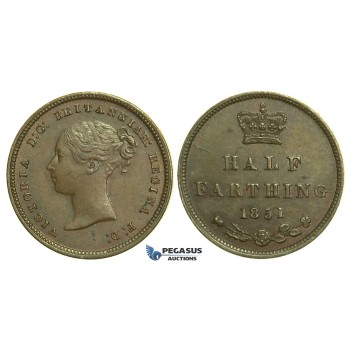 K77, Great Britain, Victoria, Half (1/2) Farthing 1851, GEF