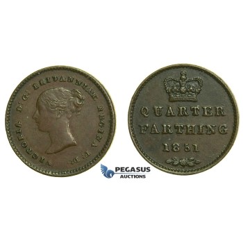 K81, Great Britain, Victoria, Quarter (1/4) Farthing 1851, GVF