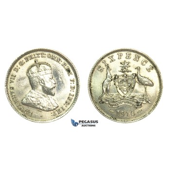 K94, Australia, Edward VII, Six Pence 1910, Silver, High Grade, polishing on Obv.