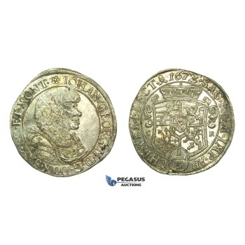 L02, Germany, Saxony, Johann Georg II, 1/3 Taler 1672-CR, Dresden, Silver (9.73g) Top Grade