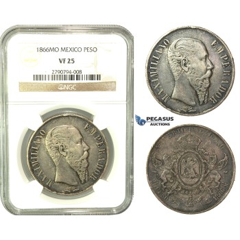 L07, Mexico, Maxilimian, Peso 1866-Mo, Mexico City, Silver, NGC VF25