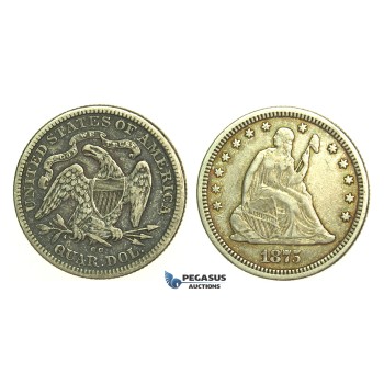 L25, United States, Liberty Seated Quarter (25 Cents) 1875-CC, Carson City, Nice & Rare!