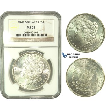 L26, United States, Morgan Dollar 1878 7/8TF Weak, Silver, NGC MS62