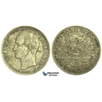 L30, Venezuela, 1/2 Bolivar 1879, Brussels, Silver, Nice & Rare!