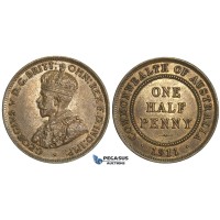 L31, Australia, George V, Half Penny 1911, High Grade! Partial Luster, Red Brown L31, Australia, George V, Half Penny 1911, High Grade! Partial Luster, Red Brown