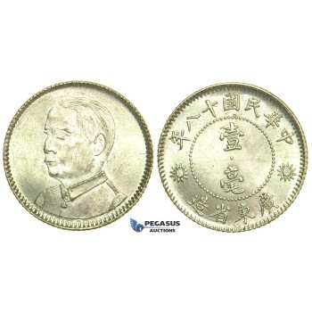 L43, China, Kwangtung, 10 Cents Yr. 18 (1929) Silver, Brilliant UNC