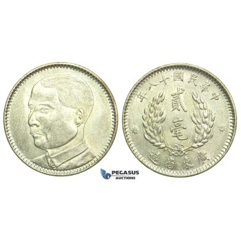 L44, China, Kwangtung, 20 Cents Yr. 18 (1929) Silver, aUNC
