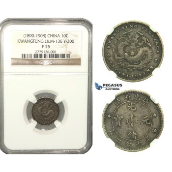 L46, China, Kwangtung, 10 Cents ND (1890-1908) Silver, NGC F15