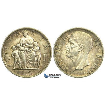 L51, Italy, Vittorio Emanuele III, 5 Lire 1937-R, Rome, Silver