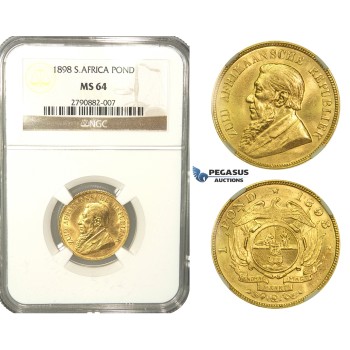 L62, South Africa (ZAR) Pond 1898, Gold, NGC MS64, Rare Grade!