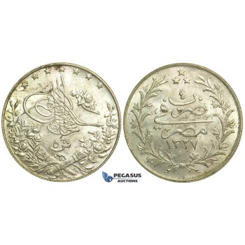 L72, Ottoman Empire, Egypt, Mehmed Resad, 5 Qirsh AH1327/4-H, Heaton, Silver, Mint State!
