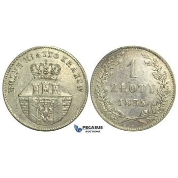 L77, Poland, Republic of Krakow (1835) Zloty 1835, Vienna, Silver, Rare!