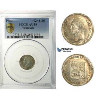 L88, Venezuela, 1/4 Bolivar 1900, Paris, Silver, PCGS AU58, Rare!