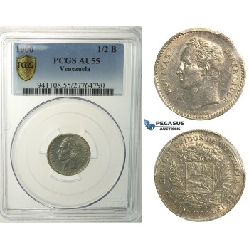 L89, Venezuela, 1/2 Bolivar 1900, Paris, Silver, PCGS AU55, Rare!