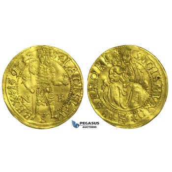 L96, Transylvania, Sigismund Bathori, Ducat 1597 N-B, Nagybanya, Gold (3.48g) VF-EF