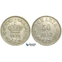 M20, Romania, Carol I, 50 Bani 1873, Silver, Brussels, Nice!