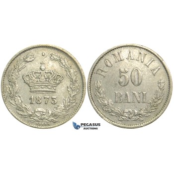 M20, Romania, Carol I, 50 Bani 1873, Silver, Brussels, Nice!