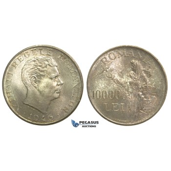 M25, Romania, Mihai I, 100.000 Lei 1946, Silver, Toned Choice UNC