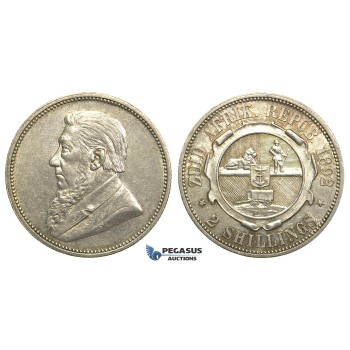 M28, South Africa (ZAR) 2 Shillings 1892, Silver, High Grade (Light Hairlines)
