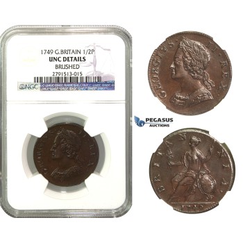 M47, Great Britain, George II, Half Penny 1749, NGC UNC Details