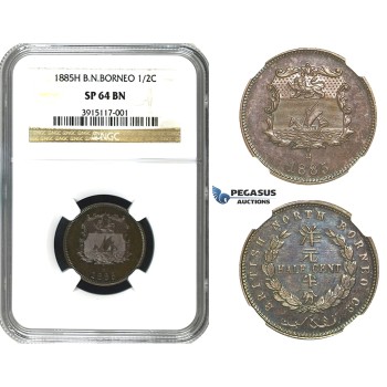 M66, British North Borneo, 1/2 Cent 1885-H, Heaton, NGC SP64BN (Pop 1/1, first to be graded SP) Very Rare!
