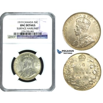 M72, Canada, George V, 50 Cents 1919, Silver, NGC UNC Det.