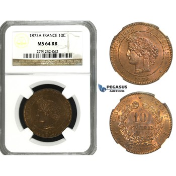 M98, France, 3rd Republic, 10 Centimes 1872-A, Paris, NGC MS64RB