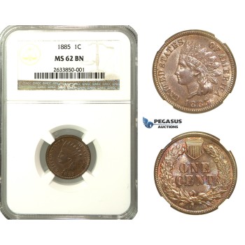 N91, United States, Indian Cent 1885, NGC MS62