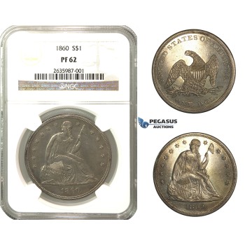 N94, United States, Liberty Seated Dollar 1860, Silver, NGC PF62