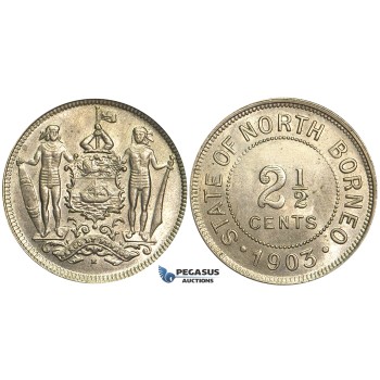 O011, British North Borneo, 2 1/2 Cents 1903-H, Heaton, TOP Grade!