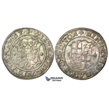 O150, Baltic Livonian Order, Riga, Henry of Galen and William of Brandenburg, 1/2 Mark 1554, Riga, Silver, Ex. Kieler Collection