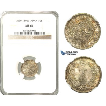 O16, Japan, Meiji, 10 Sen Year 29 (1896) Silver, NGC MS66 (Pop 1/1, Finest)